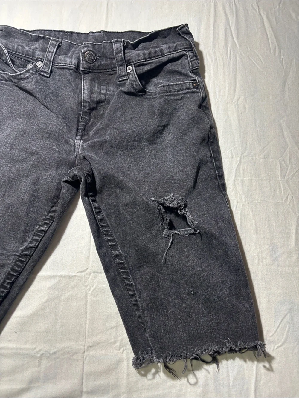 True Religion Ricky Men’s Size 30 Black Distressed Cutoff Denim Shorts